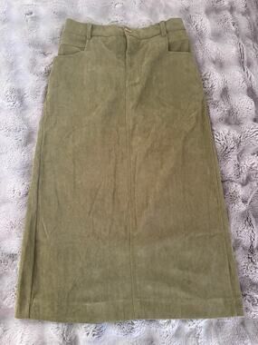 Herbatomia Olive Green Corduroy Midi Skirt Size L NWT
